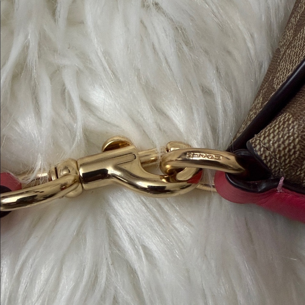 Coach c2817 Addie Crossbody In Signature Canvas Khaki Fuschia Org $328 - Picture 12 of 13